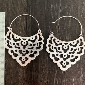 Plunder “Clara” silver hoop filigree earrings.